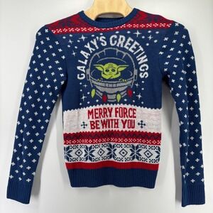 Star Wars Grogu‎ Ugly Christmas Sweater Mens Medium Blue Baby Yoda Holiday Knit